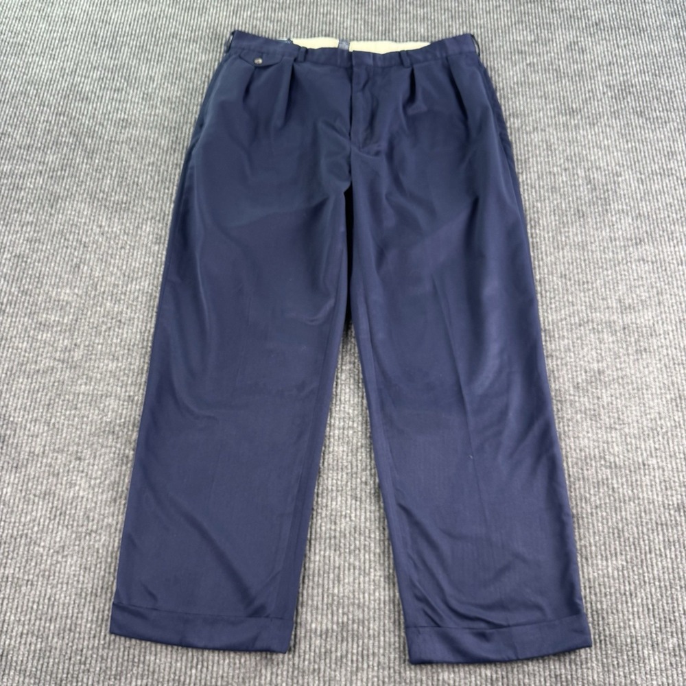 Vintage Polo Golf Ralph Lauren Dress Pants Men 38x30 Blue Pleated Cuffed Poly